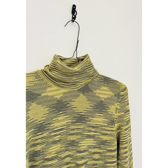 Missoni Yellow Green Stripe Patterned Knit Turtle Neck Sweater Sz L 12 - Picture 2 of 6